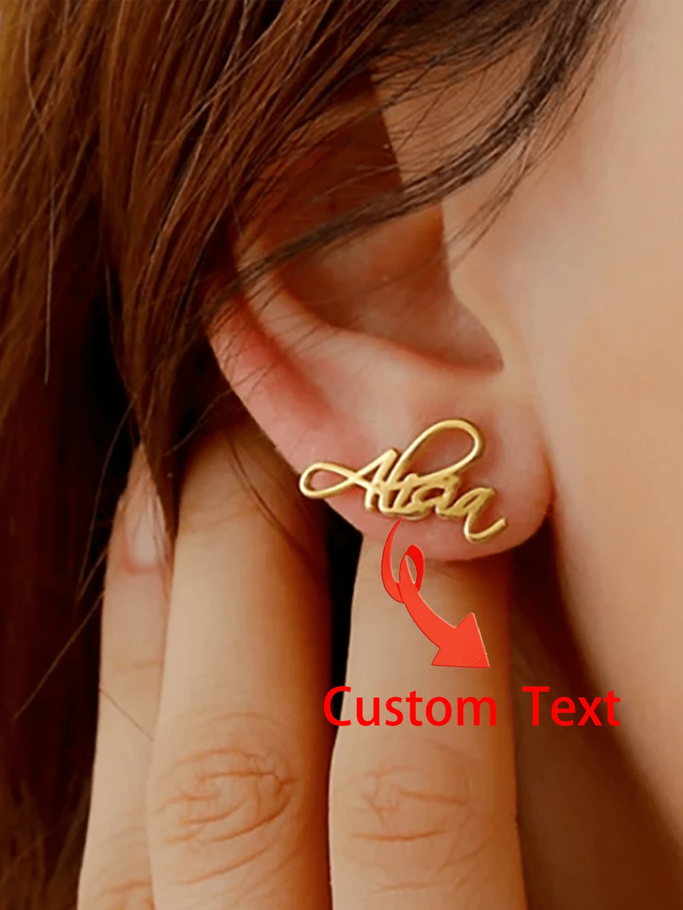 1 Pair Custom Name Earrings For Women Personalized Stainless Steel Initial Letter Nameplate Stud Earring Festival Jewelry Gift - Yellow Gold - View 1