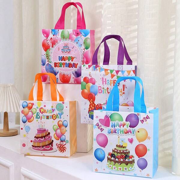24/16/12/8/4pcs/Set 23*22*11CM Non-Woven Fabric Happy Birthday Tote Bags, Party Birthday Gift Bags, Reusable For Family Birthday Celebration Gift Packaging And Decoration