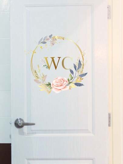 1pc Floral & Letter Graphic Wall Sticker, Modern PVC Sign Print Wall Decal For Bathroom, Stickers, Wall Decal, Vinyl Decal For Home Decorations, Spring Decoration Items Refresh Your Home, Rama Decoration Stickers Gifts Birthday Graduation