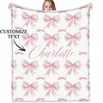 1 peça de flanela personalizada com laço rosa elegante, personalização de letras com seu nome, cobertor de flanela macio e quente, cobertor comemorativo para momentos memoráveis, ótimo presente de Natal para colegas de classe, amigos, família, usado para cochilos, acampamentos, viagens, fofo, confortável, macio, quente, aconchegante, personalizado, único, personalizado, presentes ideais para ele, ela, namorada, mãe, família, amigos, para aniversários, para o dia dos namorados, para o dia das mães, para aniversários, para o dia das crianças, para formatura, para casamentos, para inauguração de casa, para o Natal, sofá, cama, carro, quarto, sala de estar, lavável, leve, respirável, aconchegante, confortável, quente, macio, simples, personalizado, único, personalizado, presentes ideais para ele, presentes ideais para ela, presentes ideais para namorado, presentes ideais para namorada, presentes ideais para pai, presentes ideais para Mãe, presentes ideais para amigos, presentes ideais para