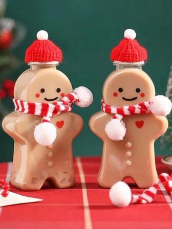 2/5件16.91盎司姜饼人糖果瓶饮料瓶外卖瓶果汁瓶奶茶瓶装饰用品水杯水瓶圣诞派对装饰