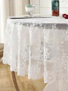 1 pezzo Tovaglia rotonda romantica in jacquard con fiori di margherita bianchi puri