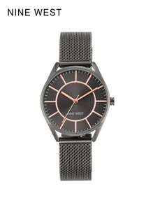 Nine West Reloj de pulsera para mujer con correa de malla y de aleación, estilo minimalista, casual, adecuado para trabajo, viajes, negocios y uso diario, regalo elegante para mujer, color negro