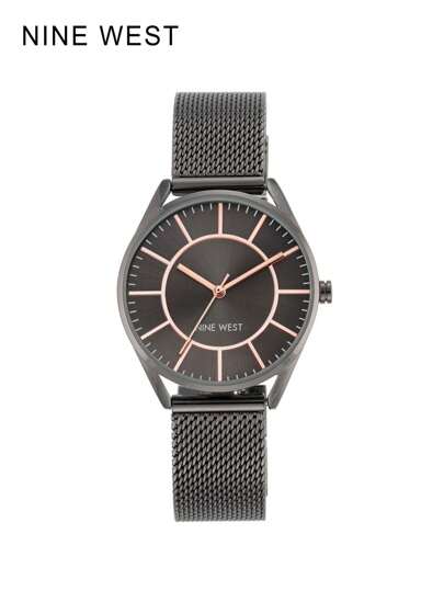 Nine West Women's Mesh Bracelet Watch With Alloy Strap Minimalist Style Casual Watch Suitable For Work Travel Business Occasions Daily Wear Fancy Gift For Women,Black