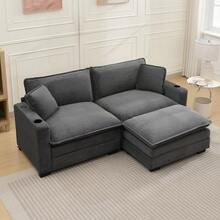 82.7" Cloud Couch Sectional Sofa, Modern 3 Seat L Shaped Couch With Ottoman & Cup Holder & USB Ports, Upholstered Corduroy Couch Comfy Couches For Living Room, Apartment - 灰色 - 查看 1