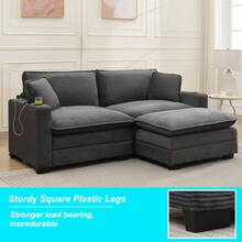 82.7" Cloud Couch Sectional Sofa, Modern 3 Seat L Shaped Couch With Ottoman & Cup Holder & USB Ports, Upholstered Corduroy Couch Comfy Couches For Living Room, Apartment - 灰色 - 查看 6