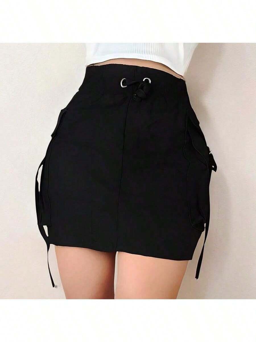 Falda cargo con bolsillos laterales - Negro - Ver 1