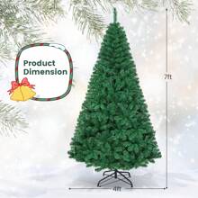 7FT/8FT Artificial Christmas Tree, Luxuriant Verdant Realistic Xmas Tree With 1000 PVC Branch Tips & Folding Metal Stand, Unlit Pine Tree For Festival Parties Decoration, Halloween, Halloween Decoration - Green - View 3