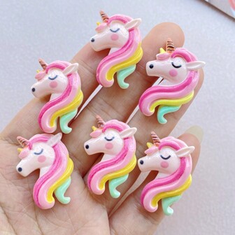 6pcs Unicorn Decorations - Resin Cartoon Rainbow Unicorn Figurines, Suitable For Scrapbooking, DIY Jewelry, Hair Bows And Christmas Crafts
