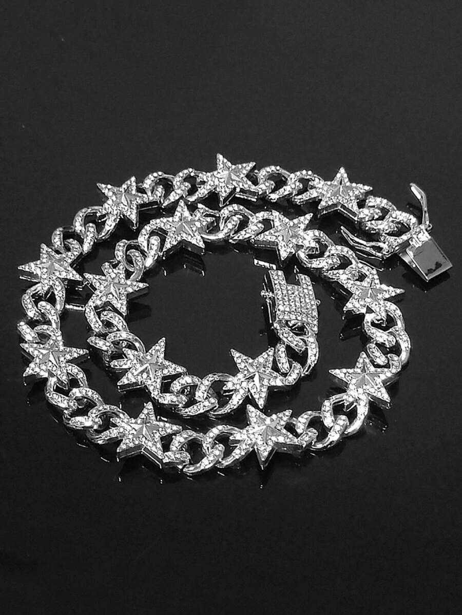 1件欧美时尚嘻哈风格星星手链项链，镶嵌水钻，街头配饰 - A - 查看 1