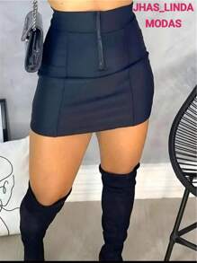 Women's Short Skirt With Cirrê Zipper Great Elasticity_Modern Outfit For Party Tubinho Party - màu đen - Xem 1