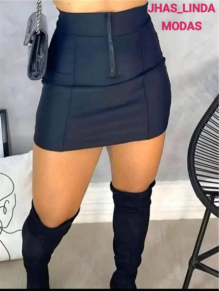 Women's Short Skirt With Cirrê Zipper Great Elasticity_Modern Outfit For Party Tubinho Party - màu đen - Xem 1