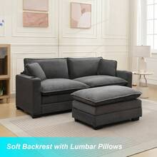 82.7" Cloud Couch Sectional Sofa, Modern 3 Seat L Shaped Couch With Ottoman & Cup Holder & USB Ports, Upholstered Corduroy Couch Comfy Couches For Living Room, Apartment - 灰色 - 查看 7