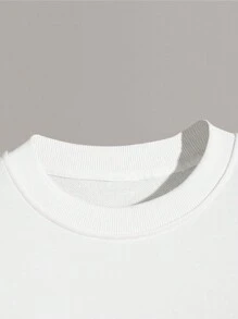 Men's Round Neck Letter Print Relaxed Fit Pullover Sweatshirt - White - View 4