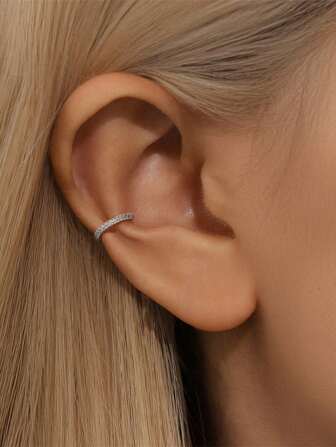 EleRunis 1 pc S925 כסף סטרלינג מיקרו מרוצף מעוקב זירקוניה זהב עגילי חישוק קלאסיים ללא פירסינג עגילי מסיבת נשים תכשיטי מסיבת חתונה אביזרי זהב 18 קראט