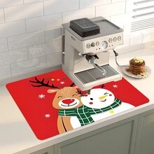 1 Tấm Thảm Thoát Nước Máy Pha Cà Phê Phong Cách Giáng Sinh, Thảm Trải Bàn Họa Tiết Hình Ông Già Noel Và Nai Sừng Tấm Hoạt Hình, Thảm Rửa Và Sấy Rửa Bát Chống Trượt Và Chống Mài Mòn, Thảm Thú Cưng, Trang Trí Nhà Bếp Giáng Sinh Vui Vẻ ﻿ - Nhiều màu - Xem 22