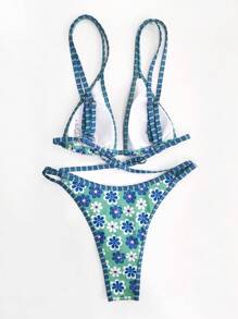 New Ditsy Floral Backless Tie-Up Cute Bikini Swimwear Set For Women, Beach Holiday Summer