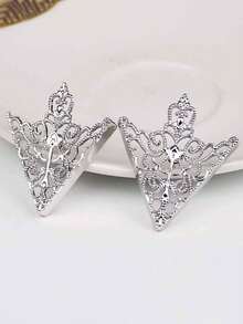 1 Pair Vintage Silver Metal Hollow Triangle Shape Collar Tips Clips - Silver - View 5