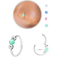 Nose Rings Hoops Opal Nose Piercings Jewelry 316LSteel Hypoallergenic Silver Septum Hoop Nose Ring For Women 18G Hinged Helix Rook Conch Cartilage Daith Tragus Earring