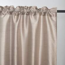 1pc Solid Color Faux Silk Rod Pocket Short Window Curtain, Coffee