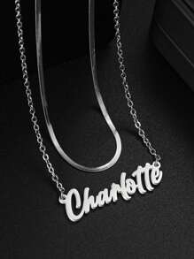 1 件双层链，蛇形链字母项链，新款复古不锈钢锁骨链，适合女孩，电镀 18k 金不锈钢项链，含礼品盒，适合朋友、情侣、家人、节日礼物 - 銀色 - 查看 4