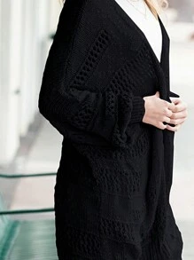 Boho Retro Crochet Knit Hollow Light Weight Dolman Batwing Sleeve Oversized Boyfriend Cardigan - Black - View 2