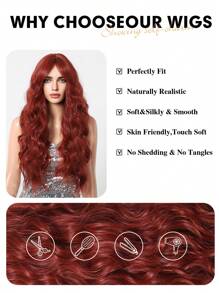 Auburn Wigs With Bangs Long Wavy Copper Red Wig For Women 26 Inch Natural Looking Curly Synthetic Wig Heat Resistant Fiber Wigs For Girls Halloween Party Use - Red - View 5
