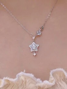 1 件时尚星星和泪珠吊坠项链，适合女士日常佩戴 - 銀色 - 查看 2