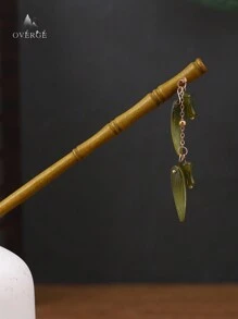 1 件女士流苏和竹叶形吊坠装饰发簪，中国传统汉服发饰皇家发髻发夹发髻制作器发髻发夹