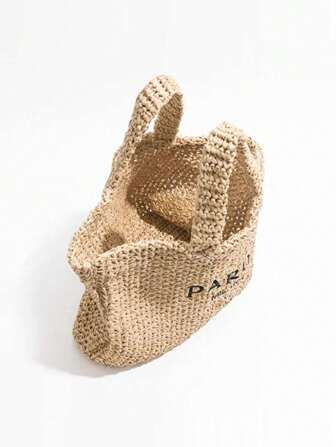 Casual Large Capacity Straw Tote Bag Designer Letters Women Handbags Handmade Woven Summer Beach Bag Big Shopper Purses, Holiday Essentials,Perfect For Travel, Vacation, Holiday & Beach, Perfect For Beach Vacation, Shopping, And Vacation Essentials, Summer Straw Beach Bag For Women, Fashion Summer Vacation Bag, Beach Essentials Women Bags For Vacation & Holiday