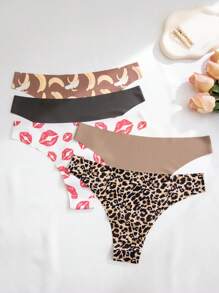 5pcs/Pack Women's Sexy Leopard Print Seamless Bikini Briefs, Comfortable Low Waist Panties - Multicolor - View 3