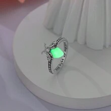 1 件银色复古你照亮我的生活夜光萤火虫可堆叠戒指女士戒指时尚首饰女士日常珠宝礼物 - 銀色 - 查看 5