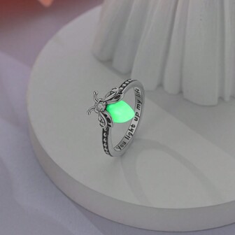 1 pieza Anillo apilable con luciérnaga luminosa de color plateado vintage "Tú iluminas mi vida" para mujer, joyería de moda, joyería diaria, regalo