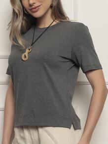 DELLAMARCA Women's Short Sleeve Blouse. Comes With Gift Necklace. Comfortable Fabric - 深灰色 - 查看 3