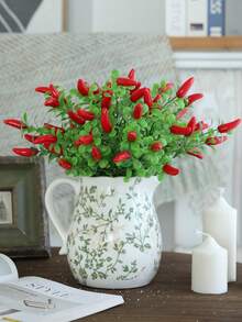 1 件 13.39 英寸/34 厘米人造塑料辣椒束，假植物，人造蔬菜枝，逼真的绿色植物，适用于家庭装饰、派对、办公室、厨房架子、圣诞节、DIY 节日装饰、农舍花瓶装饰、冬季、返校 - 辣椒綠植 - 查看 10