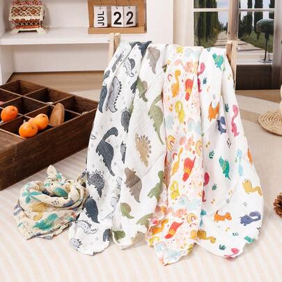 5条装薄纱婴儿围兜 60*60cm 柔软竹纤维拍嗝巾，婴儿面巾方形手帕，男女宝宝通用洗脸巾