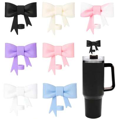 1個/2個 10mmシリコーン ストローキャップ リボン デザイン、大径ストロー ダストカバー、30オンス&40オンスタンブラー対応、カップアクセサリー、ギフト、キッチン、クリスマスギフト、学校用品