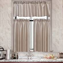 1pc Solid Color Faux Silk Rod Pocket Short Window Curtain, Coffee