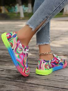 新款彩虹鞋底彩色时尚女士帆布鞋、大码休闲鞋、一脚蹬乐福鞋、轻便女士平底鞋 - 多色 - 查看 6