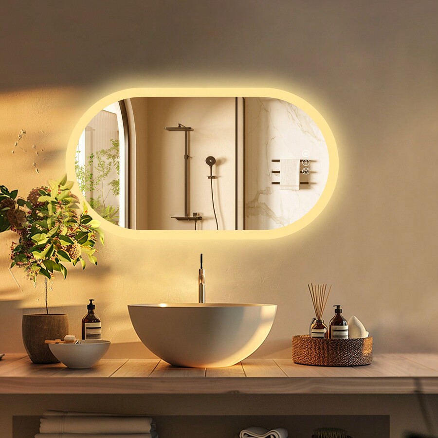 Oval Illuminated Led Bathroom Mirror With Demister Pad Backlit Wall