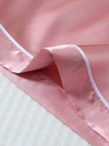 2pcs Satin Trim Short Sleeve Polo Collar Top And Bow Shorts Pajama Set For Women,Two Pieces Set - Hồng - Xem 6