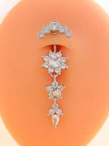 1 pieza Arete de ombligo de acero inoxidable de 3 niveles con 18 piezas de circonita cúbica, nuevo diseño de media luna, 5 piezas de diamantes, joyería clásica de perforación del ombligo para uso diario