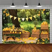 1pc, Lemon Backdrop For Photoshoot Portrait Summer Green Trees Yard Yellow Flag Lemonade Shop Photography Background Birthday Party Decor Banner Photo Booth Props - Multicolor - View 6