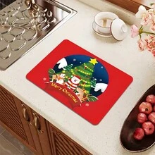 1 Tấm Thảm Thoát Nước Máy Pha Cà Phê Phong Cách Giáng Sinh, Thảm Trải Bàn Họa Tiết Hình Ông Già Noel Và Nai Sừng Tấm Hoạt Hình, Thảm Rửa Và Sấy Rửa Bát Chống Trượt Và Chống Mài Mòn, Thảm Thú Cưng, Trang Trí Nhà Bếp Giáng Sinh Vui Vẻ ﻿ - Nhiều màu - Xem 10