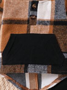 Bộ 2 món/bộ áo sơ mi kẻ caro vải nỉ dài tay có mũ trùm đầu và quần dài cho bé trai - màu nâu - Xem 5