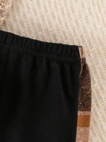 Bộ 2 món/bộ áo sơ mi kẻ caro vải nỉ dài tay có mũ trùm đầu và quần dài cho bé trai - màu nâu - Xem 9