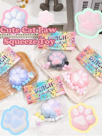 可爱柔软猫爪形减压玩具，超柔软可挤压慢回弹挤压玩具，便携式缓解焦虑玩具，万圣节、新年、情人节、复活节、感恩节、圣诞节/猫爪+饼干套装的绝佳礼物