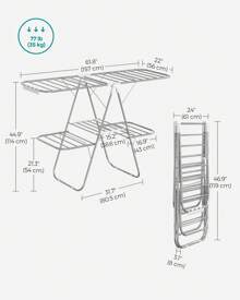 SONGMICS 2-Level Clothes Airer, Foldable Clothes Drying Rack, Laundry Rack With Height-Adjustable Wings, Free-Standing Clothes Horse, Indoor Outdoor Use, Bed Linen Clothing - Silver - View 5