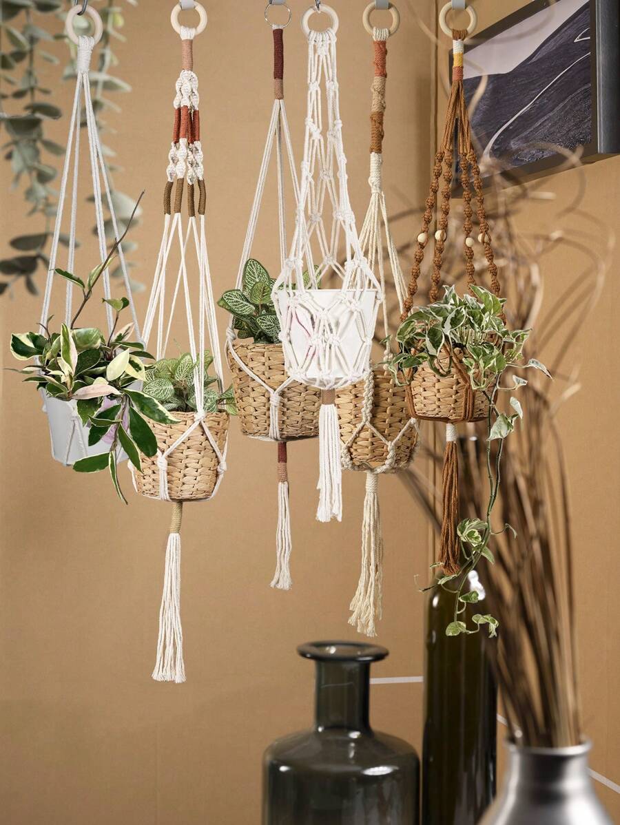 1pc Handmade Macrame Plant Holder, Rainbow Color Plant Hanger With Tassel, Plant Hanger Indoor Decor, Ceiling Plant Hanger, Modern Boho Plant Pot Holder, Halloween Decoration - Multicolor - View 1