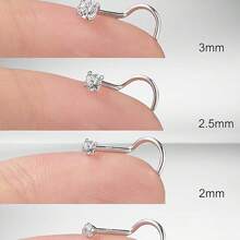 8pcNose Ring Earrings Stainless Steel Nose Studs Allergy Proof Bottle Opener Nose Piercing Earrings Jewelry Men And Women Silver Square Crystal Zirconia Imitation Rhinestone 1.5mm 2mm 2.5mm 3mm